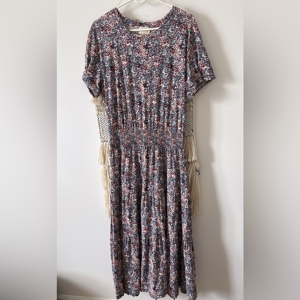 NATION LTD Martine Peasant Cherry Blossom Smocked Midi Dress Large Pima Cotton - Picture 3 of 6